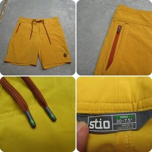 Stio CFS Board Shorts Mens 30 Yellow 7.5" Drawstring Zip Pocket Swim Zip‎ Pocket